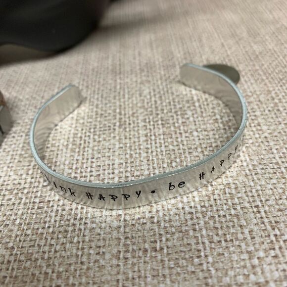 Good Works Faith Vegan Leather and Silver Be Happy Affirmation Bracelets - Picture 1 of 4
